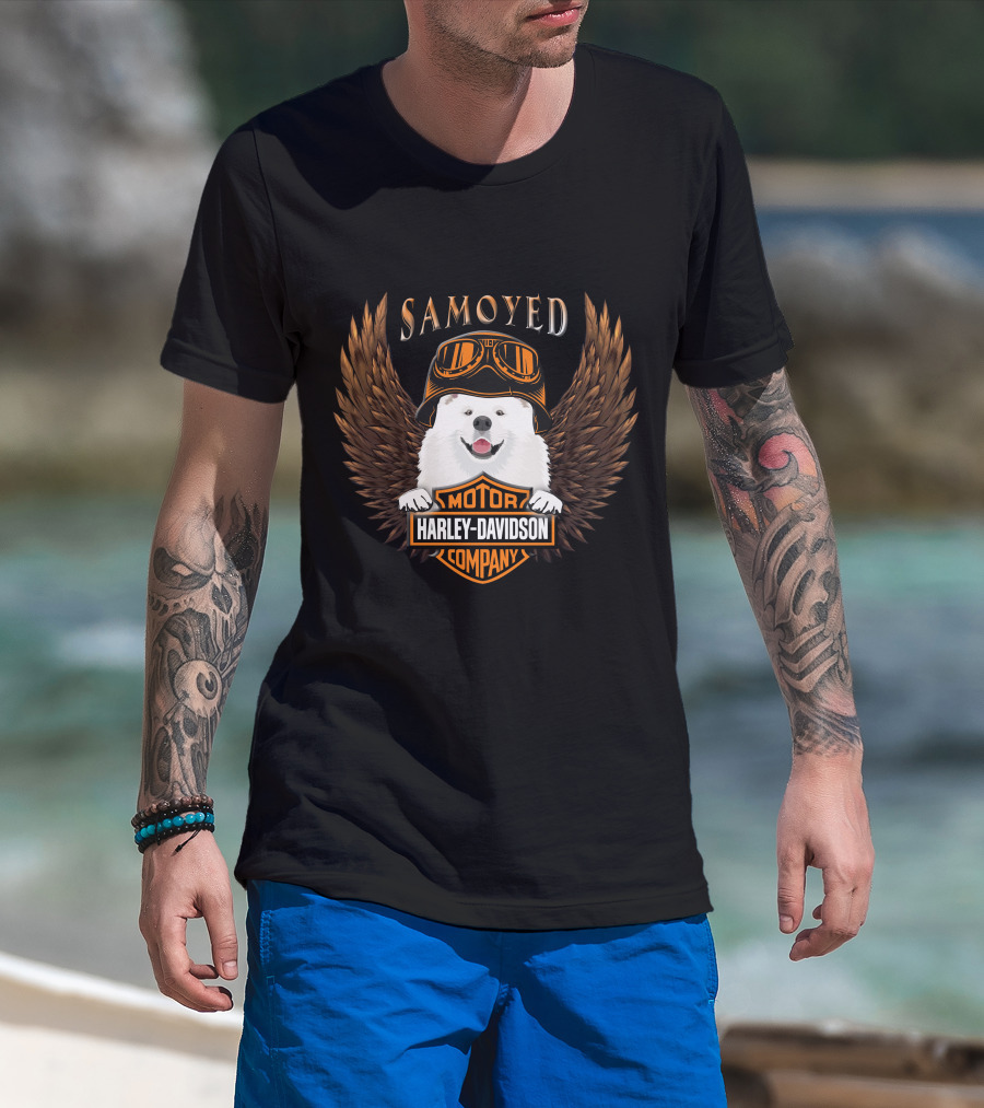 Samoyed Harley Davidson Motor Company Winged Goggles T-Shirt