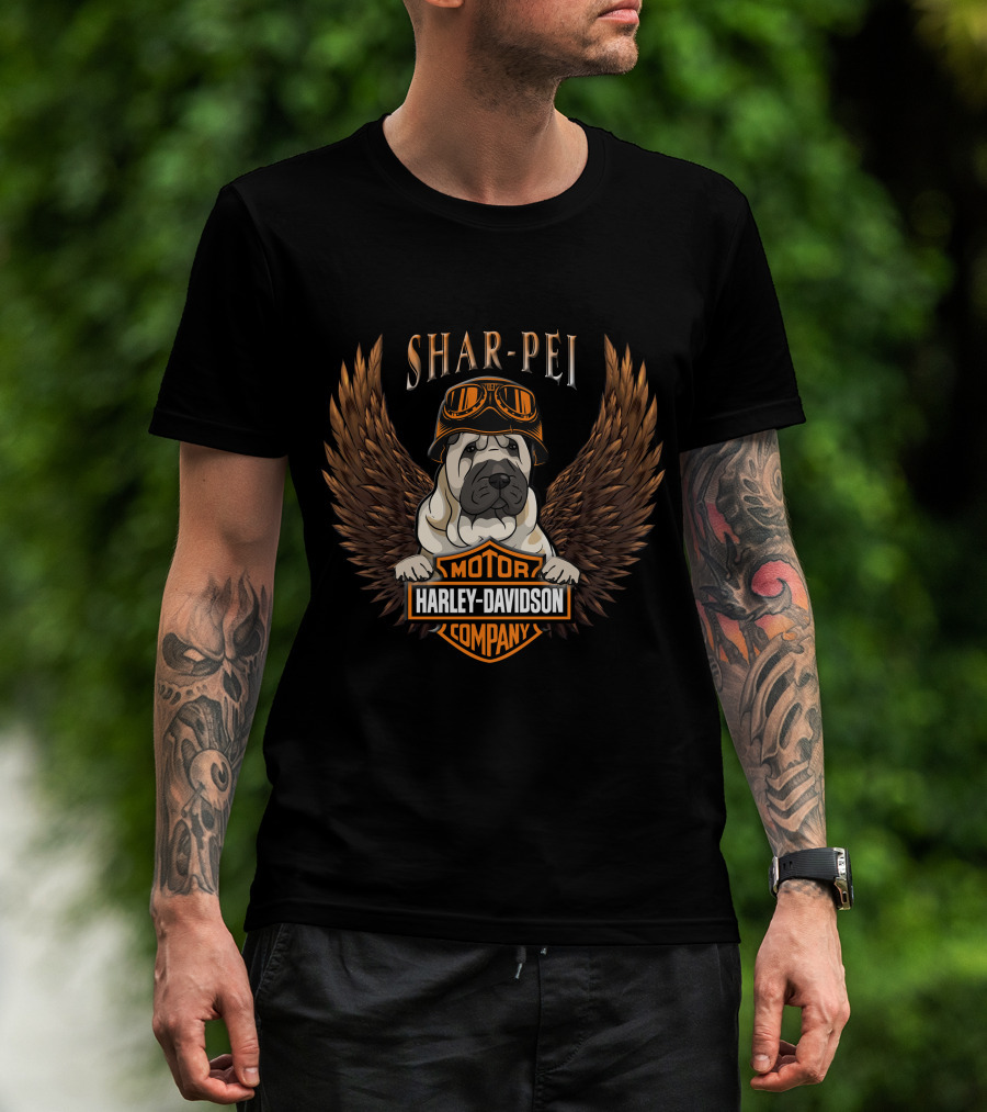 Harley Davidson Shar-Pei With Goggles And Wings T-Shirt