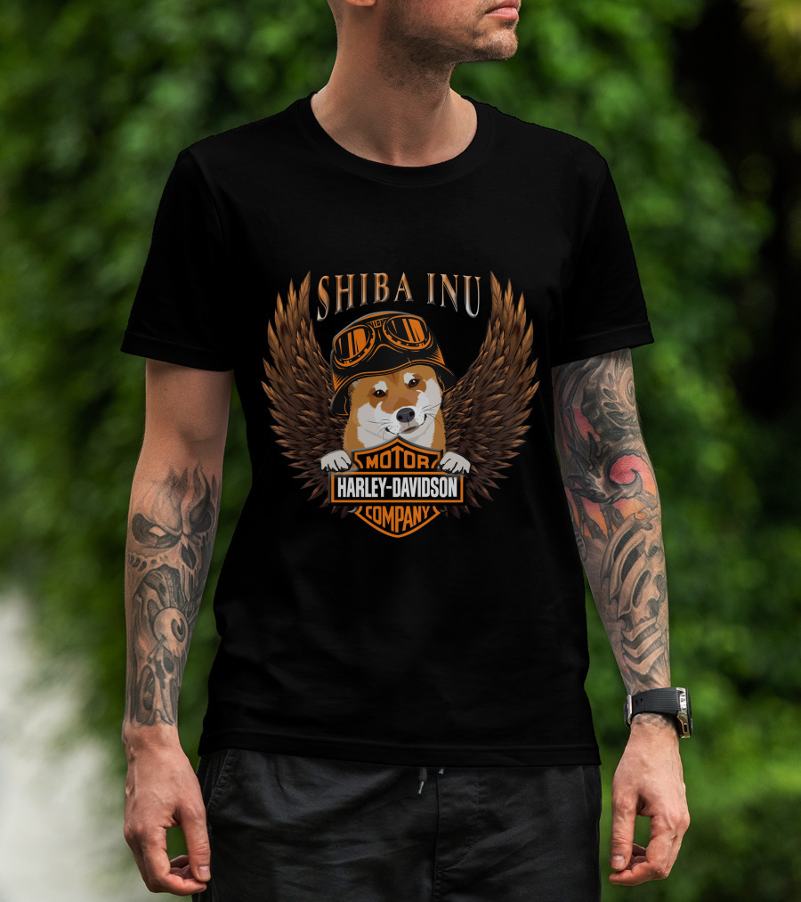 Shiba Inu Harley Davidson Motor Company Wings And Goggles T-Shirt