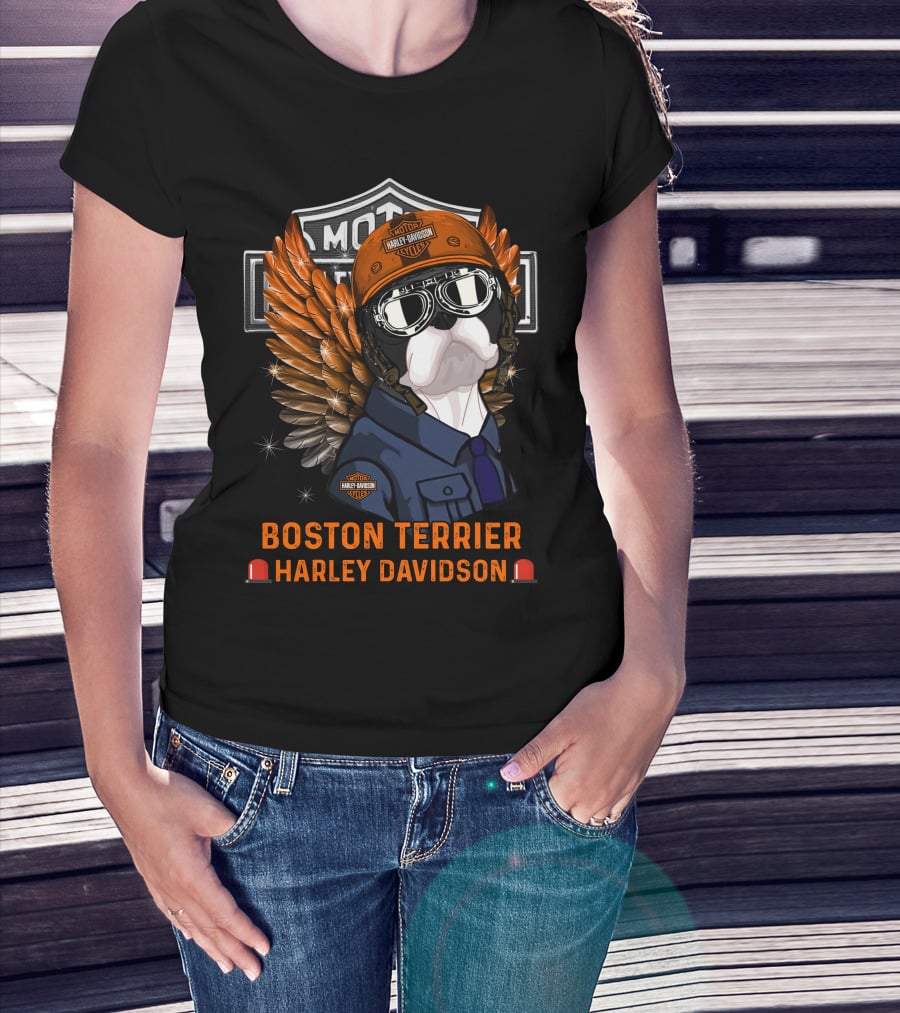 Boston Terrier Harley Davidson Moto Wings T-Shirt