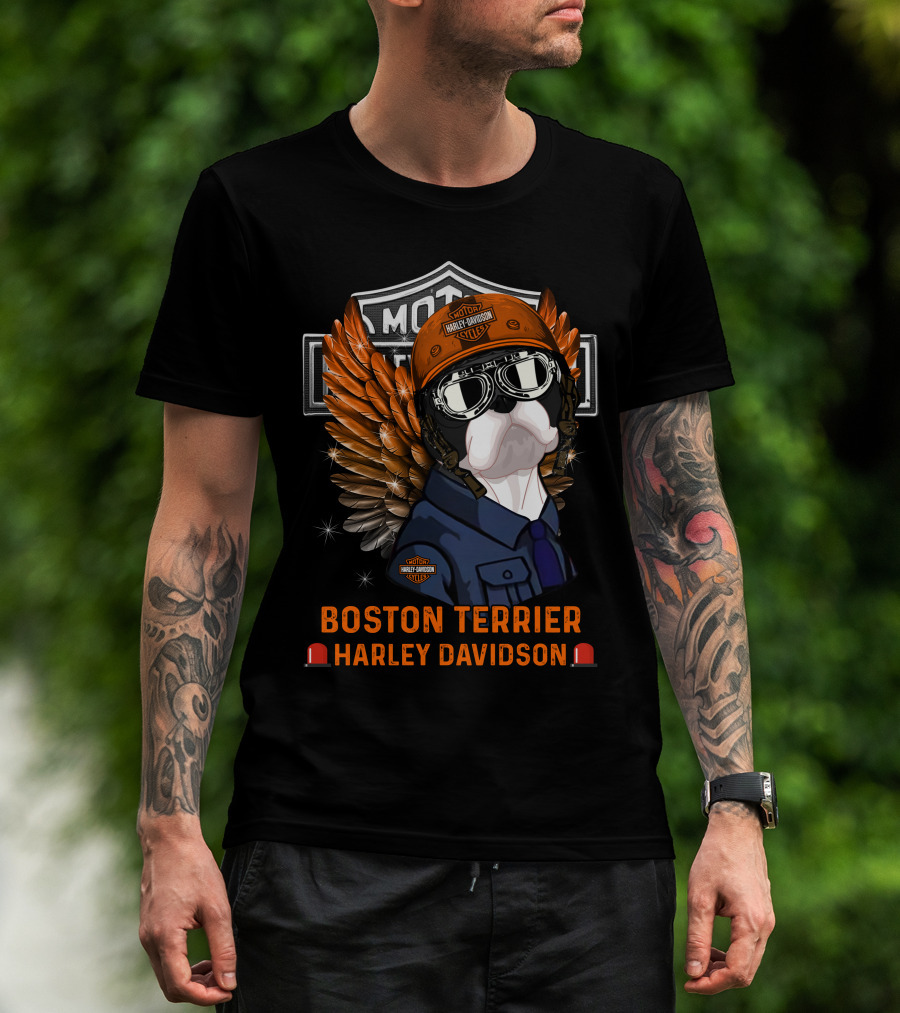 Boston Terrier Harley Davidson Moto Wings T-Shirt