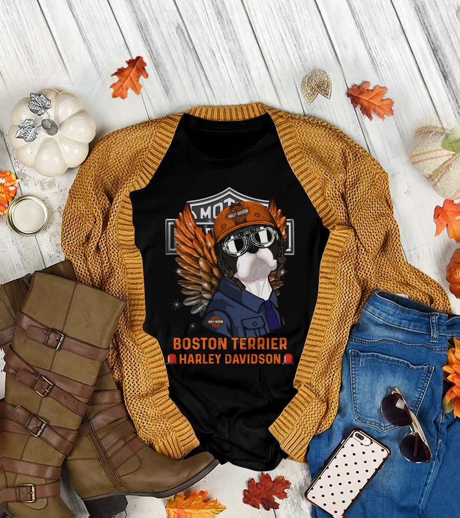 Boston Terrier Harley Davidson Moto Wings T-Shirt