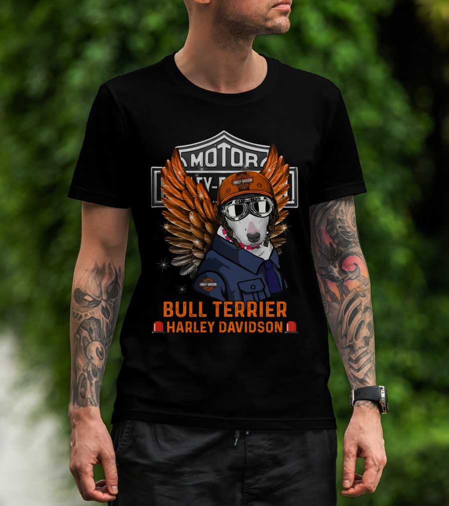 Bull Terrier Harley Davidson Motor Wings T-Shirt