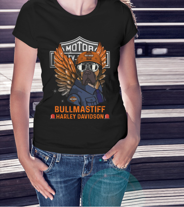 Bullmastiff Harley Davidson Motor Cycles Winged Helmet Goggles Dog T-Shirt