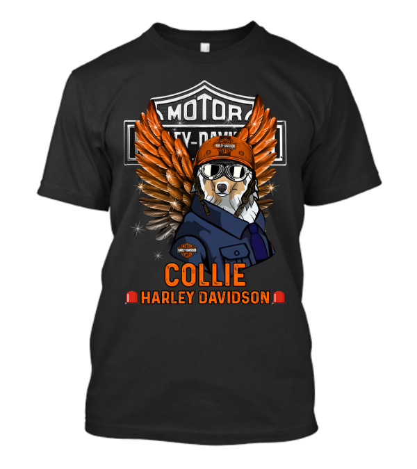 Collie Harley Davidson Wings Motocycle Motor Hd Orange Helmet Dog T-Shirt