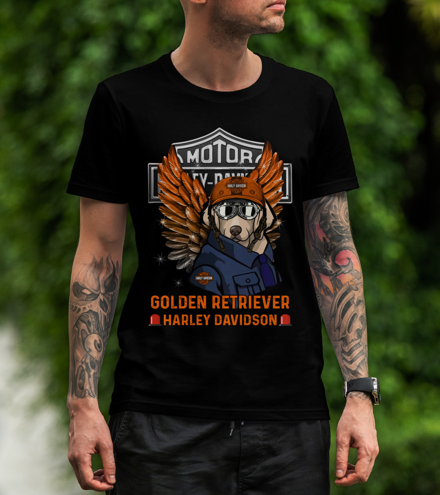 Golden Retriever Harley Davidson Motorcycles Wings Helmet T-Shirt