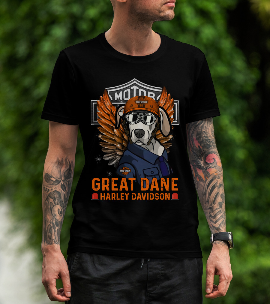 Harley Davidson Great Dane Motorcycle Wings Motor Cycles Rider T-Shirt