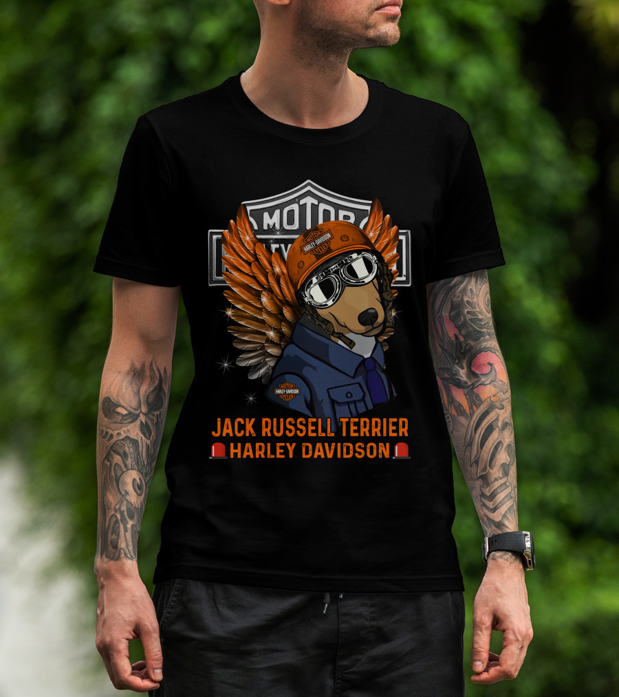 Jack Russell Terrier Harley Davidson Motorцикле Winged Helmet Rider T-Shirt