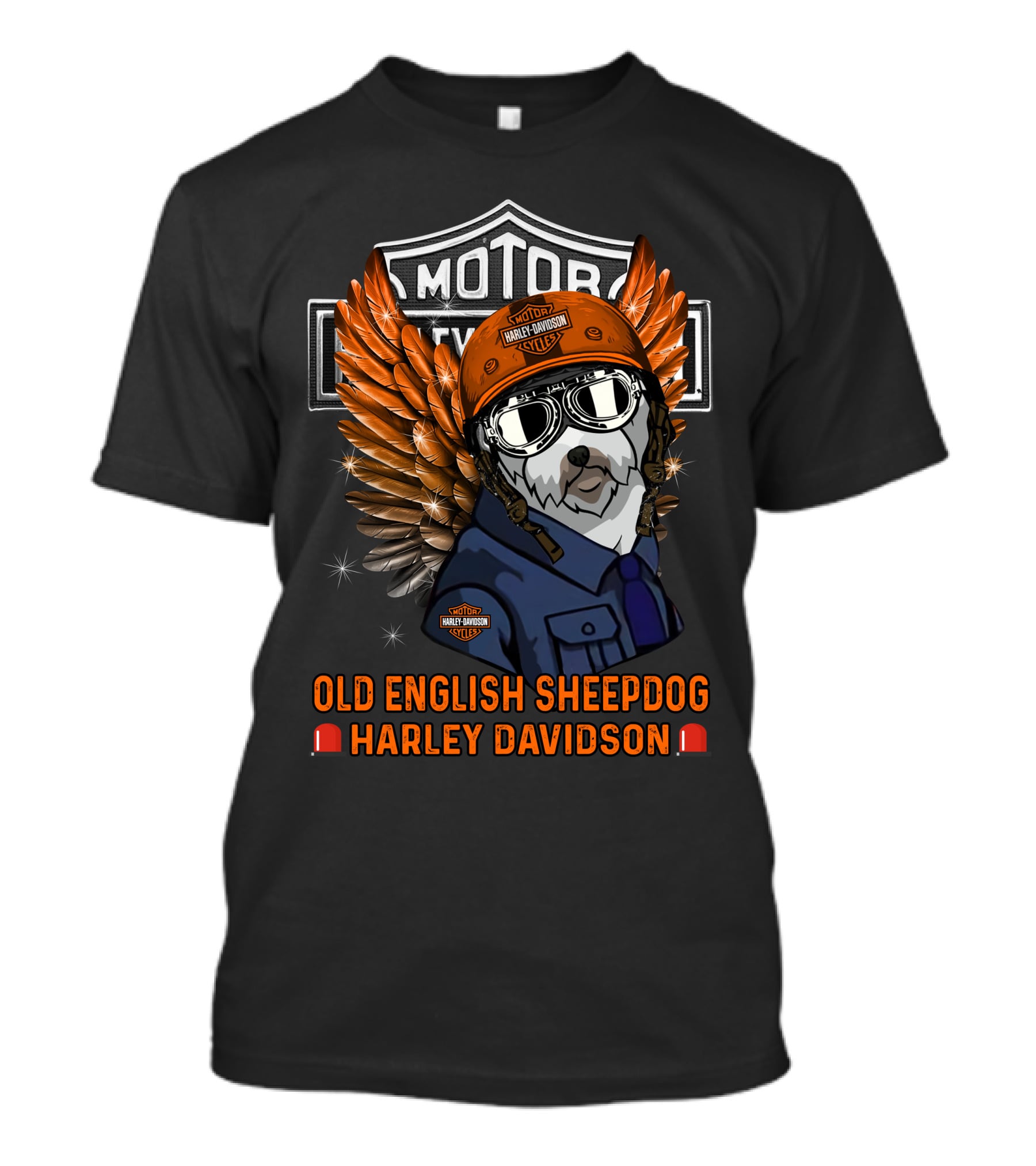 Old English Sheepdog Harley Davidson Wings Helmet Goggles T-Shirt