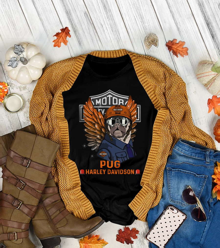 Pug Harley Davidson Motor City Kustoms T-Shirt