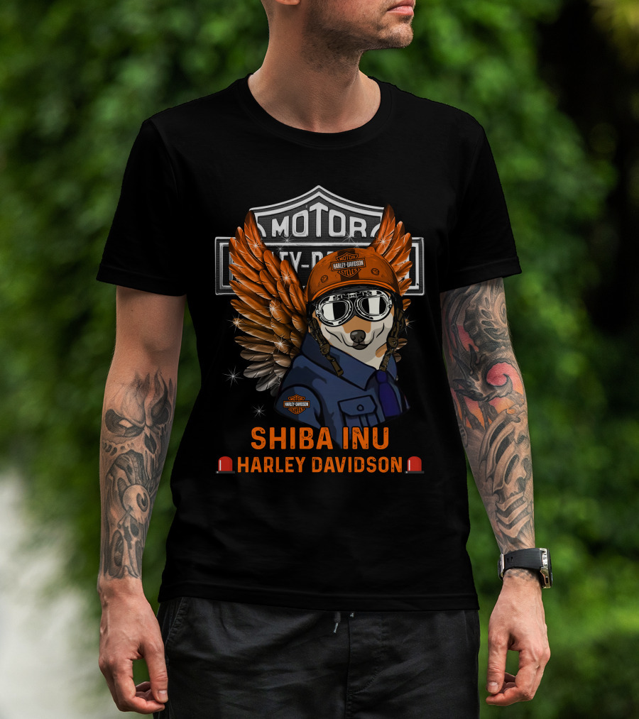 Motor Harley Davidson Cycles Shiba Inu Wings And Helmet T-Shirt