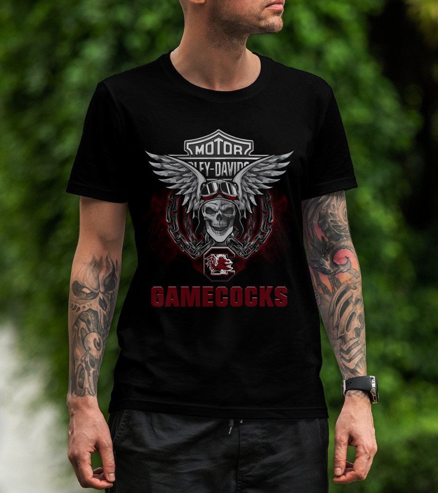 South Carolina Gamecocks Harley Davidson Ncaa Football Fans Skull Wings T-Shirt