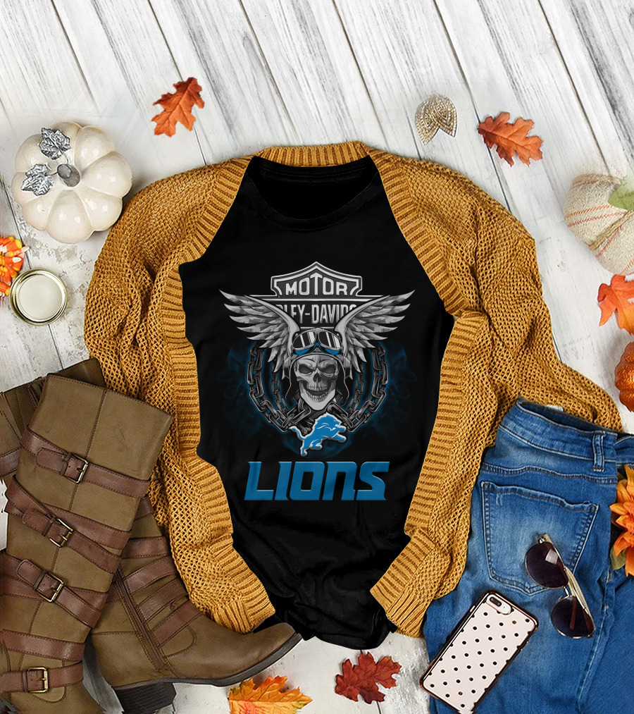 Motor Harley Davidson Nfl Detroit Lions Fans T-Shirt