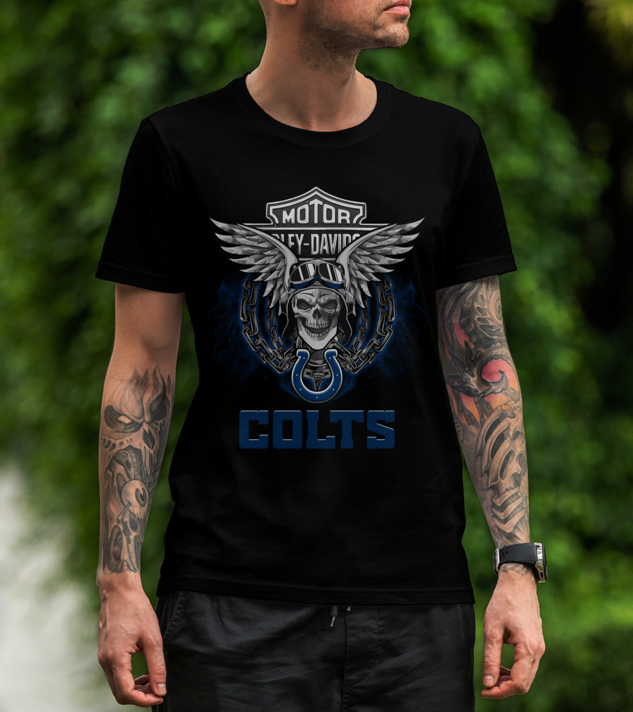 Motor Harley Davidson Skull Wings Colts Nfl Football Fans T-Shirt