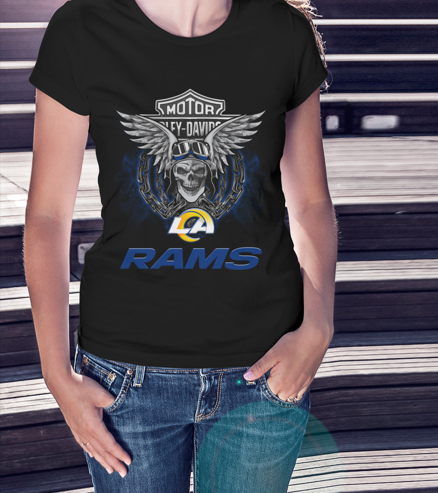 Motor Harley Davidson La Rams Nfl Football Fans Skull Wings T-Shirt