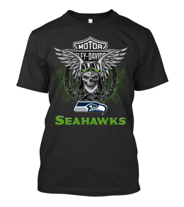 Seahawks Skull Wings Harley Davidson Nfl Football Fans T-Shirt