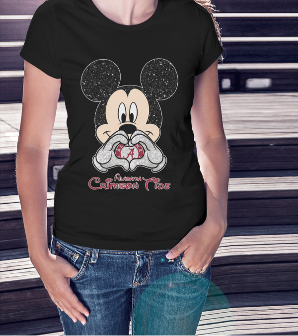 Mickey Mouse Alabama Crimson Tide Heart Hands T-Shirt