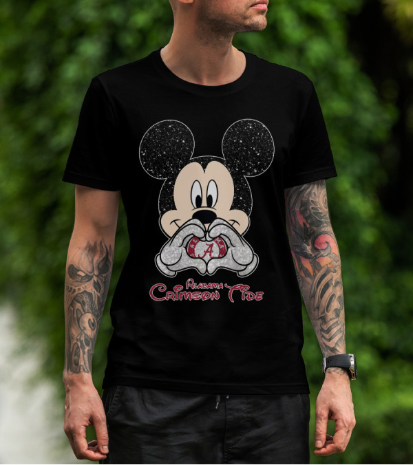 Mickey Mouse Alabama Crimson Tide Heart Hands T-Shirt