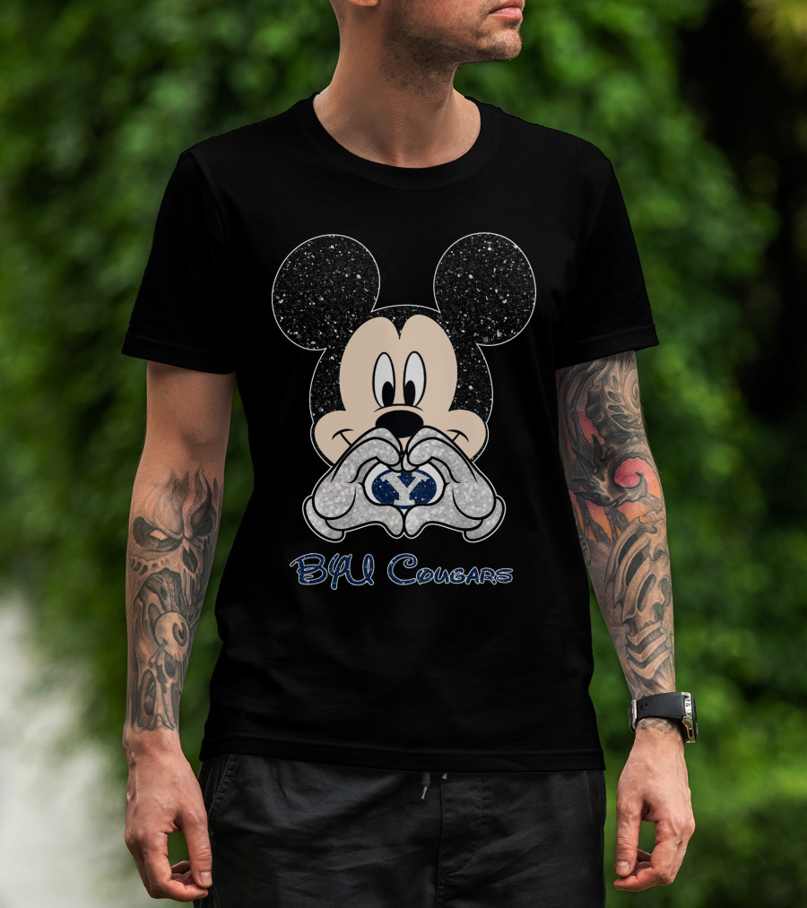 Mickey Mouse Heart Hands BYU Cougars Fan T-Shirt