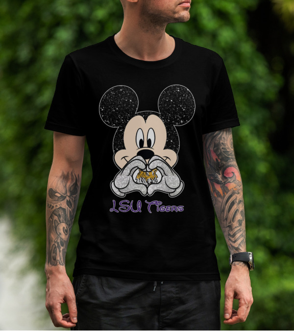 LSU Tigers Mickey Heart Glitter Fan T-Shirt
