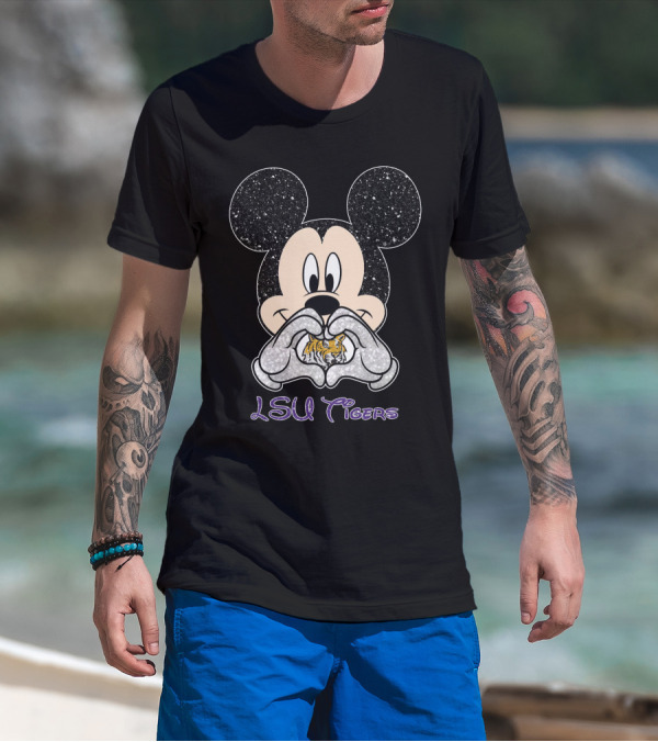 LSU Tigers Mickey Heart Glitter Fan T-Shirt