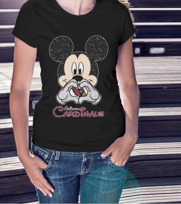 Mickey Mouse Heart Glitter Arizona Cardinals T-Shirt