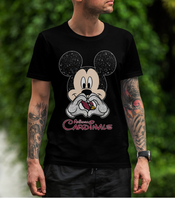 Mickey Mouse Heart Glitter Arizona Cardinals T-Shirt