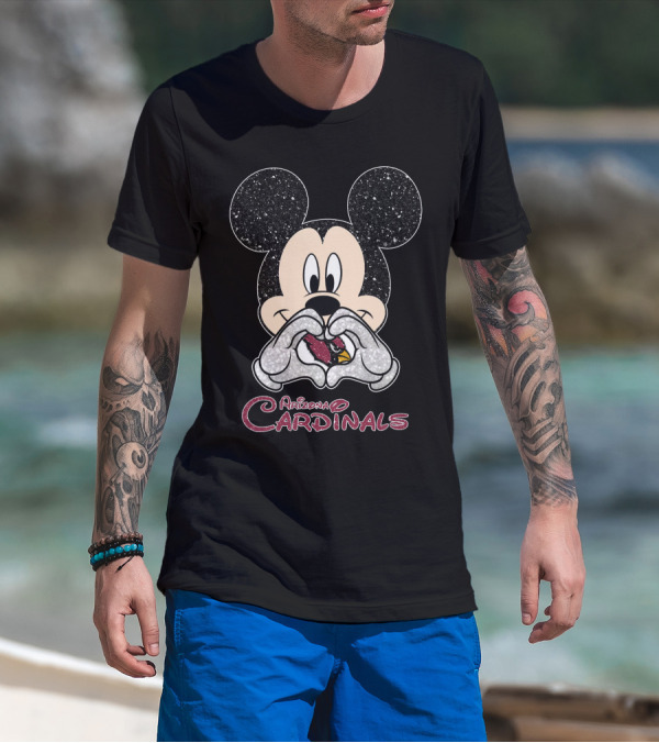Mickey Mouse Heart Glitter Arizona Cardinals T-Shirt