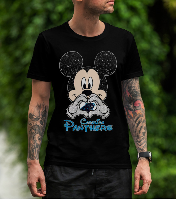 Mickey Carolina Panthers Glitter Heart T-Shirt
