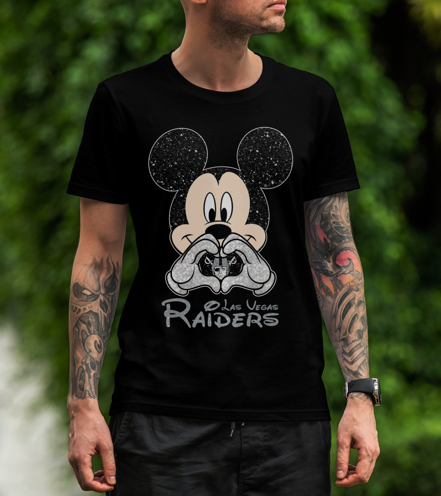 Mickey Mouse Las Vegas Raiders Heart Hands T-Shirt