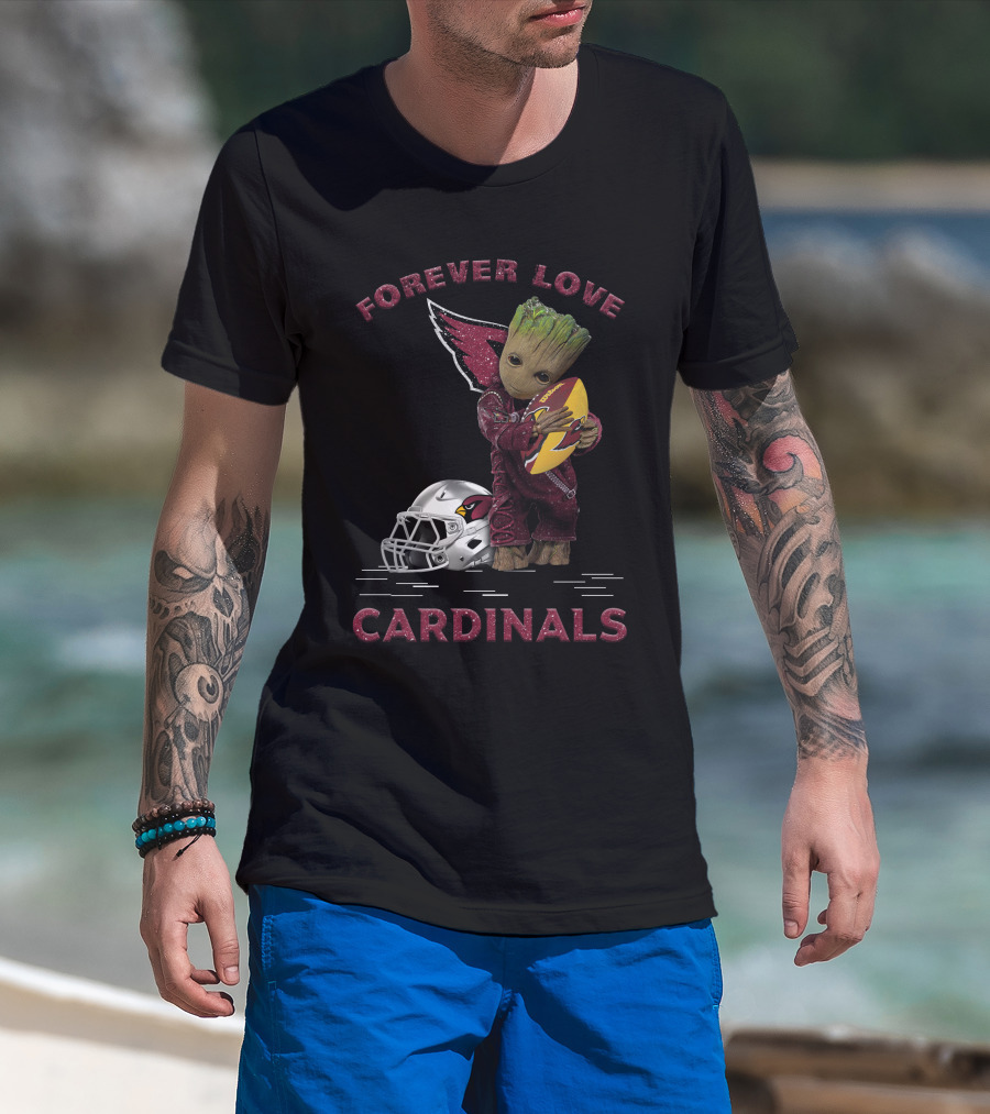 Forever Love Cardinals Groot Holding Football Helmet T-Shirt