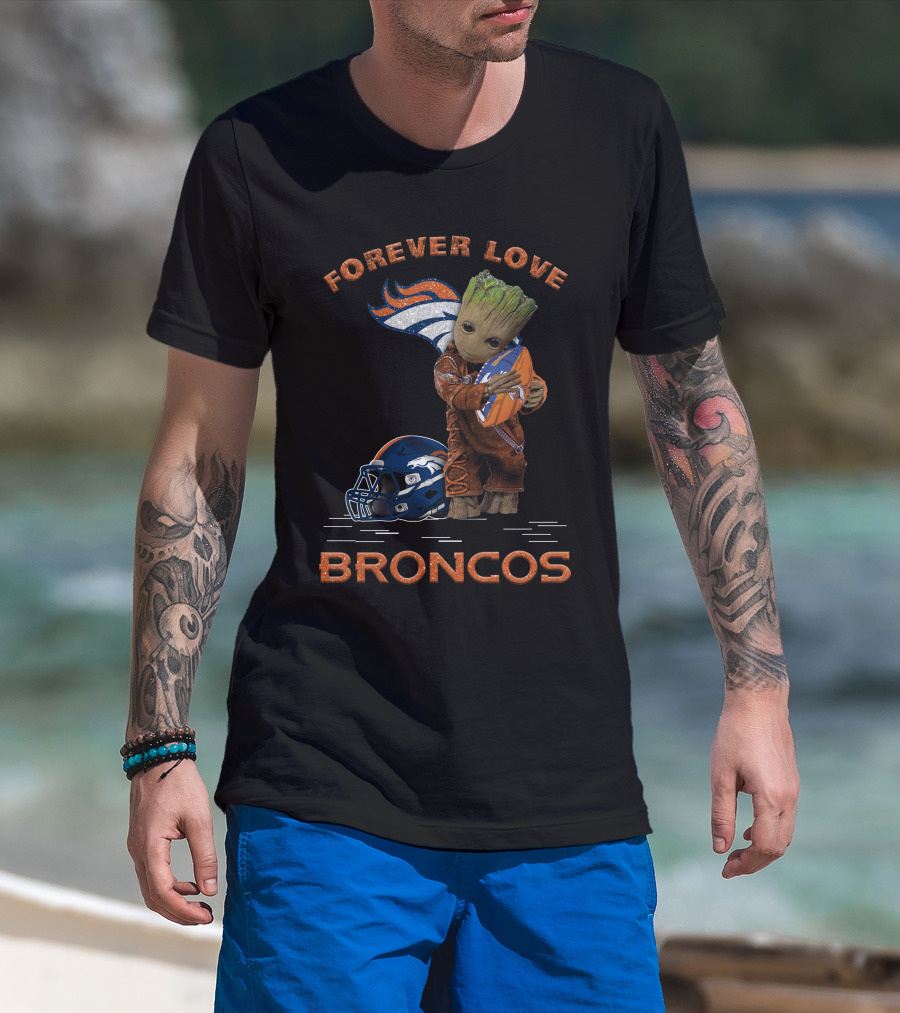 Forever Love Broncos Groot Hugging Football Helmet T-Shirt