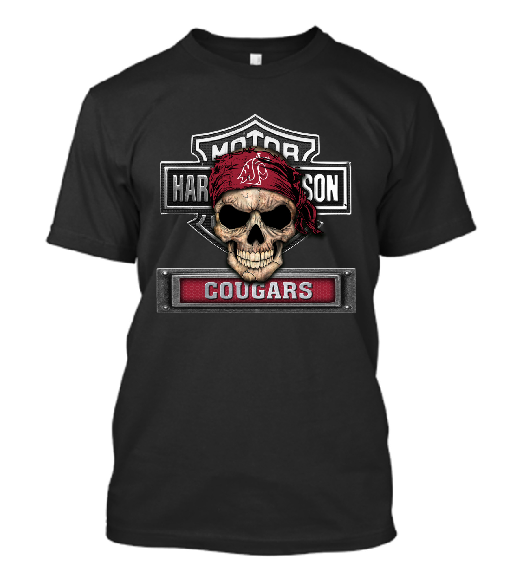 Cougars Skull Bandana Motor Harley Davidson Ncaa Washington State T-Shirt