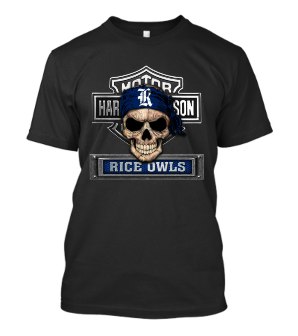 Motor Harley Davidson Rice Owls Skull Bandana T-Shirt