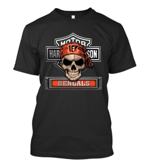 Motor Harley Davidson Cincinnati Bengals Skull Bandana T-Shirt