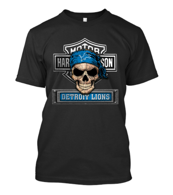 Motor Harley Davidson Skull Bandana Detroit Lions T-Shirt