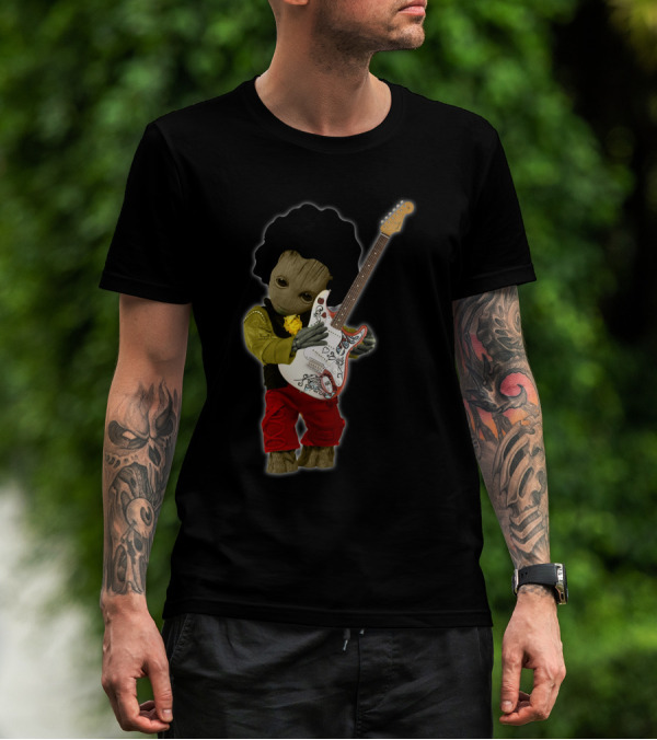 G Hug JH Guitar Groot Playing Electric Guitar With Rock Costume T-Shirt
