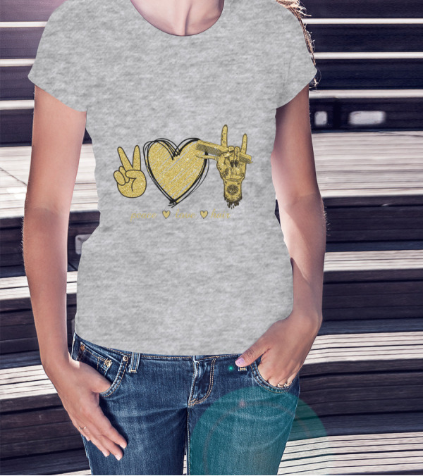 Peace Love Hair Glitter Heart And Scissors T-Shirt