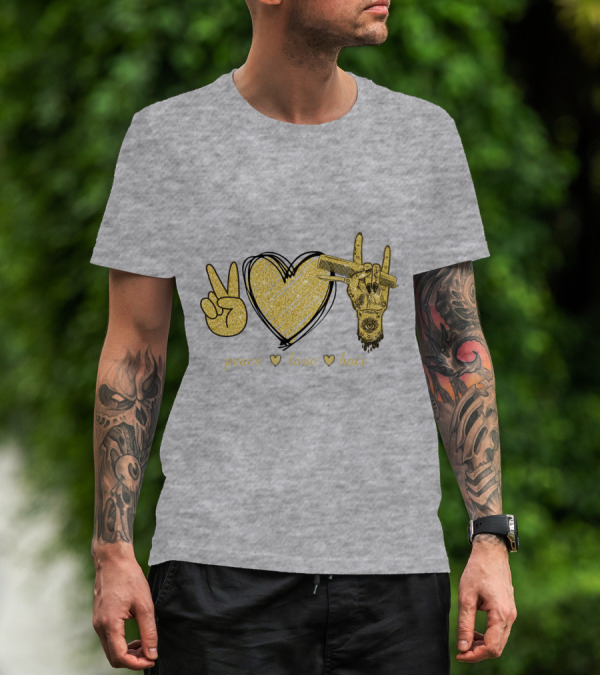 Peace Love Hair Glitter Heart And Scissors T-Shirt