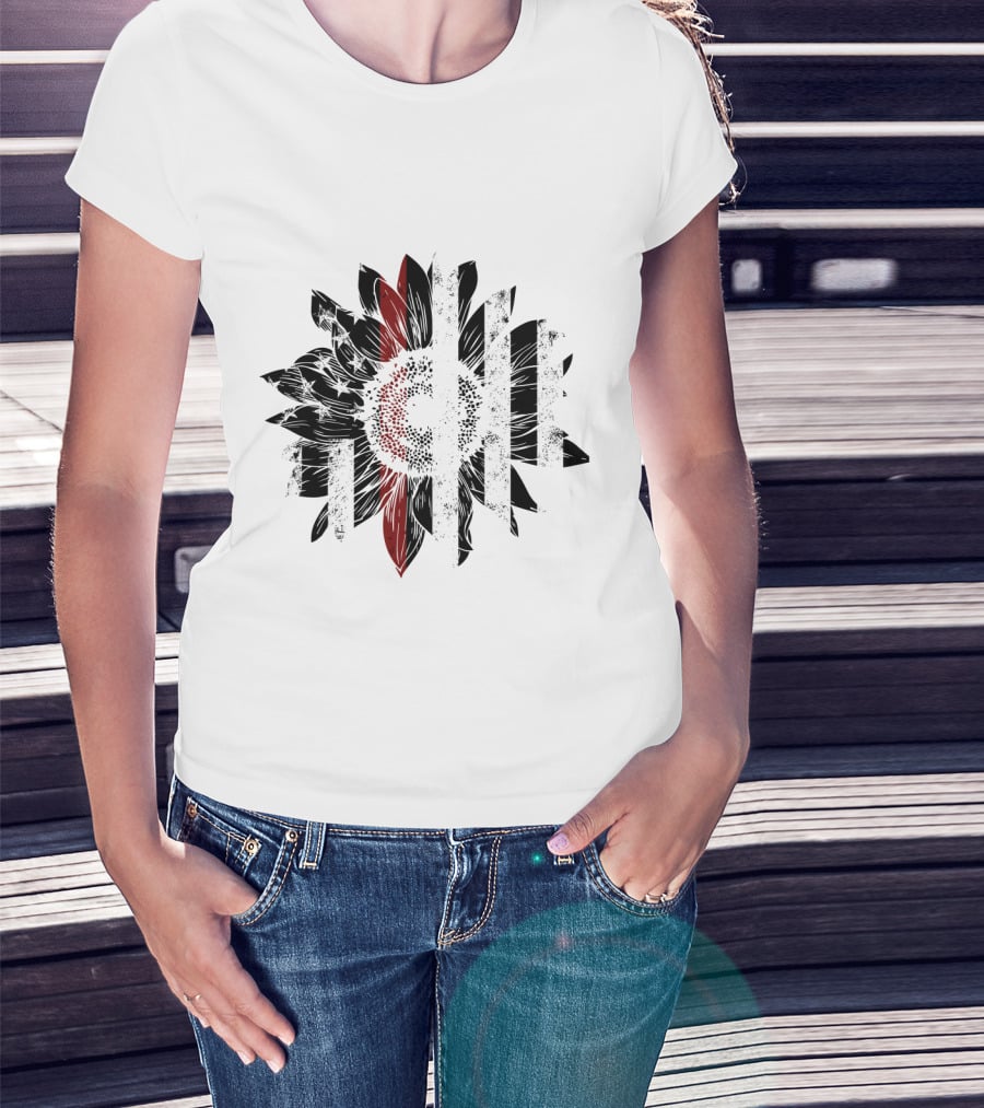 Thin Red Line American Flag Sunflower T-Shirt