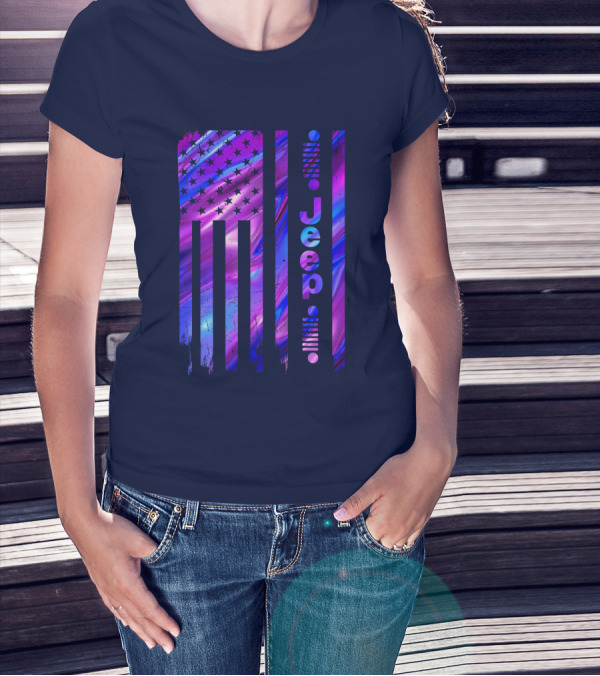 Jeep Girl American Flag Stars Purple Blue T-Shirt