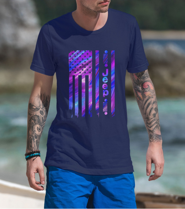 Jeep Girl American Flag Stars Purple Blue T-Shirt