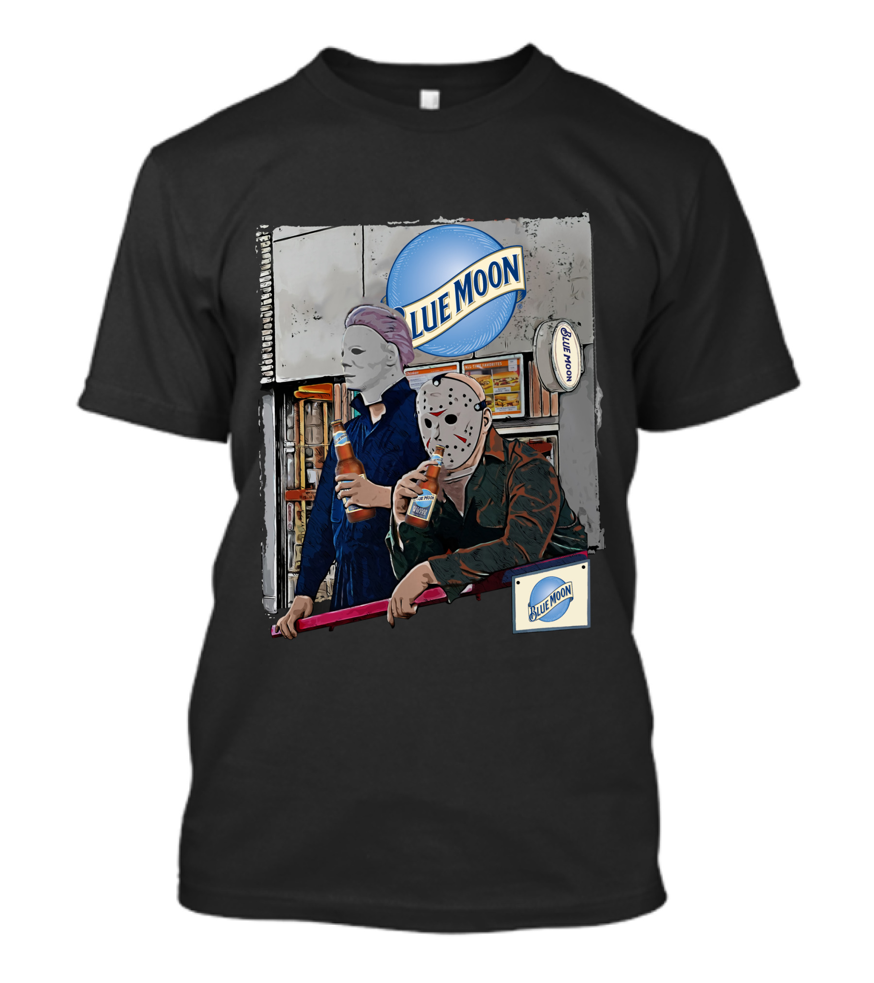 Blue Moon Masked Characters Enjoying A Drink T-Shirt