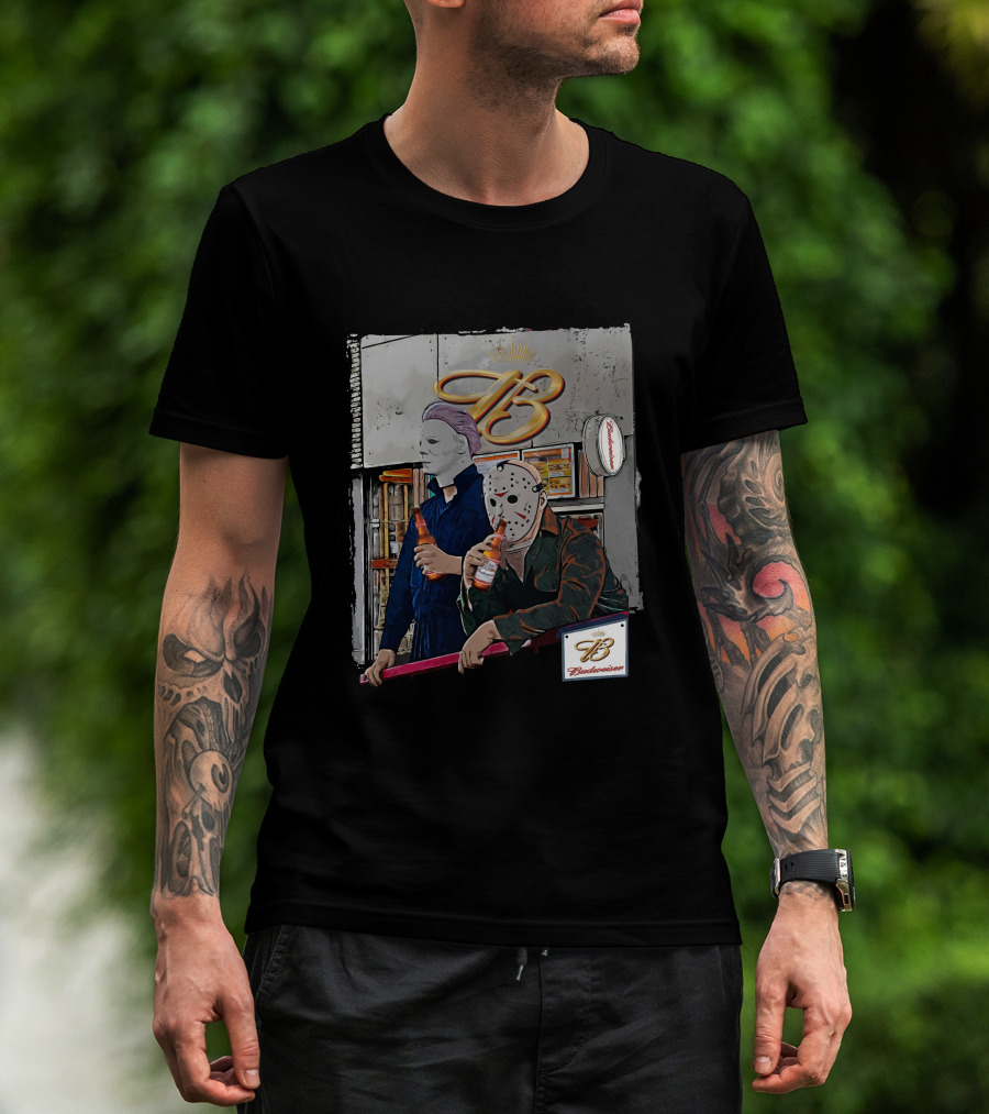 Budweiser Chillin With Horror Icons T-Shirt
