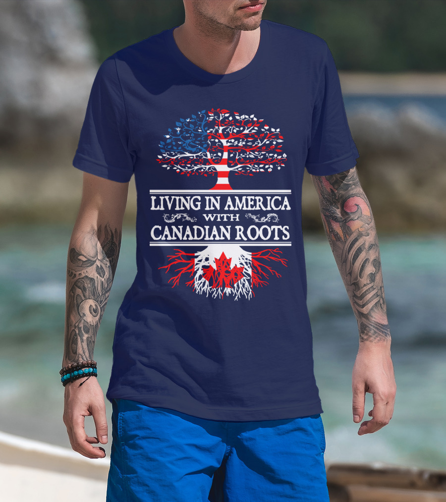 Living In America With Canadian Roots Tree Flag T-Shirt