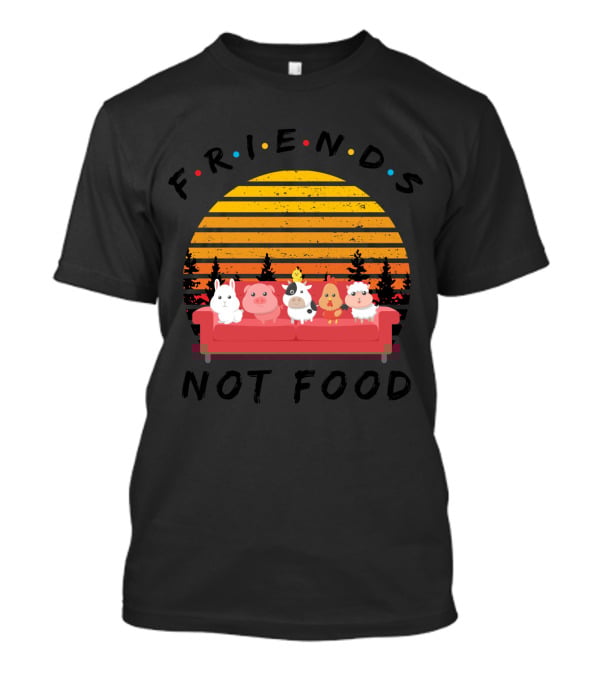 Friends Not Food Animal Characters On Red Couch With Sunset Background T-Shirt