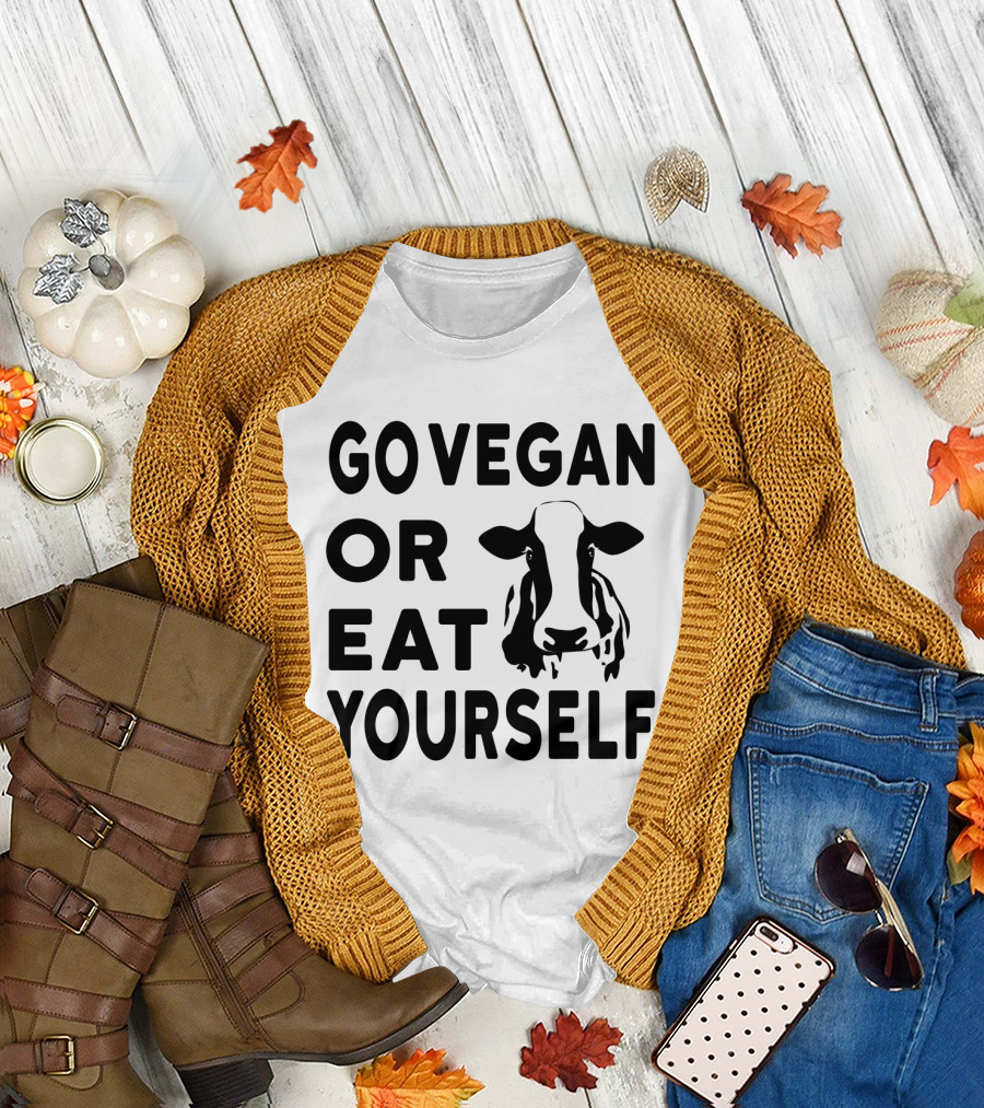 GO VEGAN OR EAT YOURSELF COW IMAGE T-Shirt