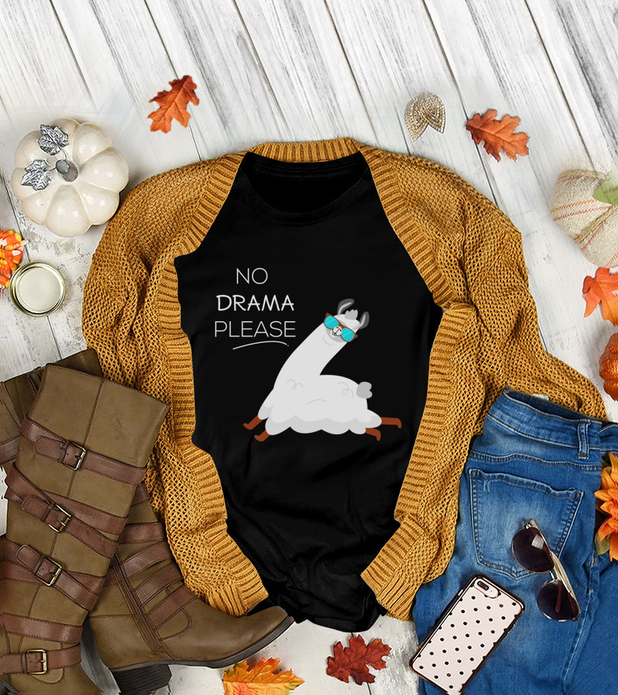 No Drama Please Cool Llama with Sunglasses T-Shirt