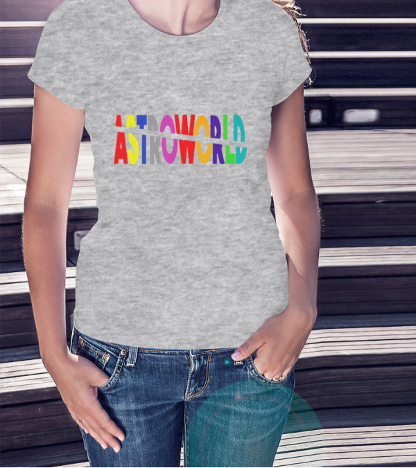 Astroworld Multicolor Split Text Graphic On Gray Background T-Shirt