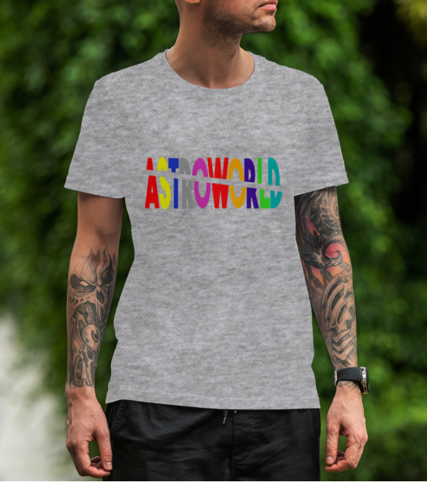 Astroworld Multicolor Split Text Graphic On Gray Background T-Shirt